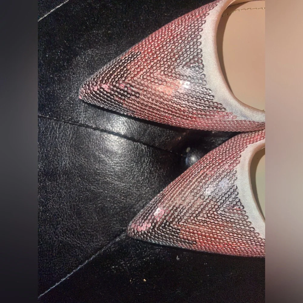 ❌SOLD❌Zara Elegant Pink Sequin Pointed-Toe Slingback Heels size 37 - Picture 2 of 6